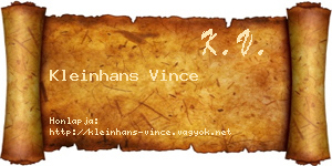 Kleinhans Vince névjegykártya